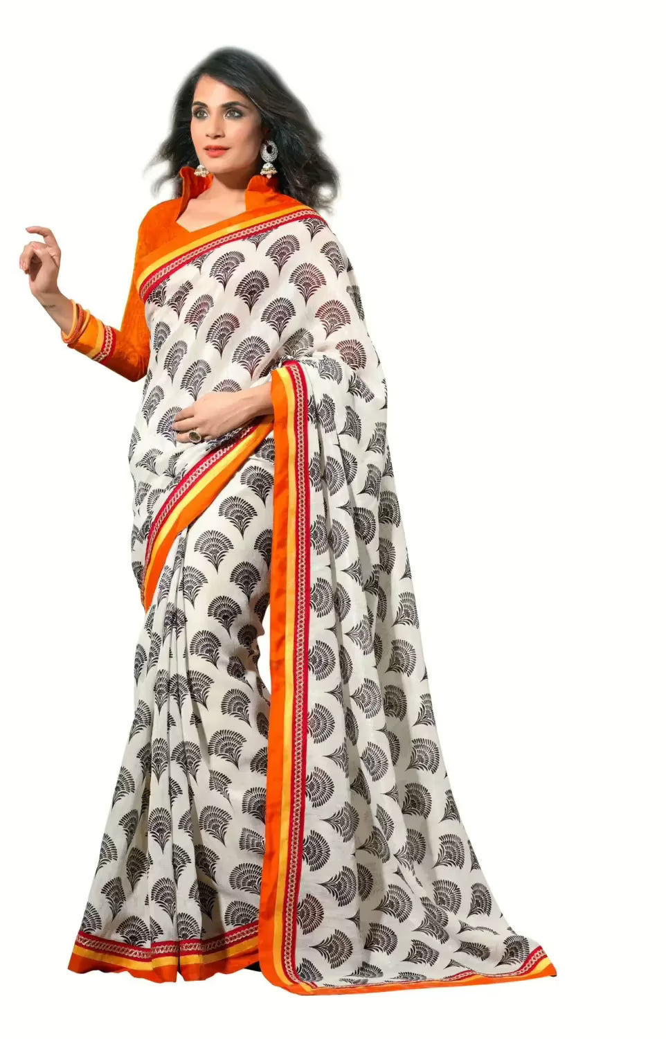 Mizzoli Off White Silk Cotton Printed Saree