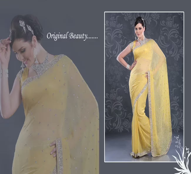 Pazaar Light Jonquil Yellow Embroidered Party Saree With Zari Thread