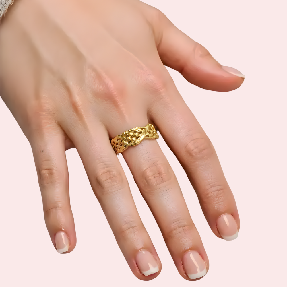 Intertwined Leaf Design Gold Finish Ring for Women