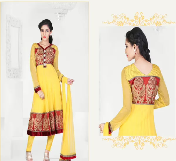Pazaar Kaanchi Maize Yellow Embroidered Anarkali Salwar Kameez