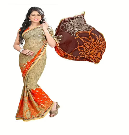 Rock-Fashion Multi Colour Weightless Printed Work Saree