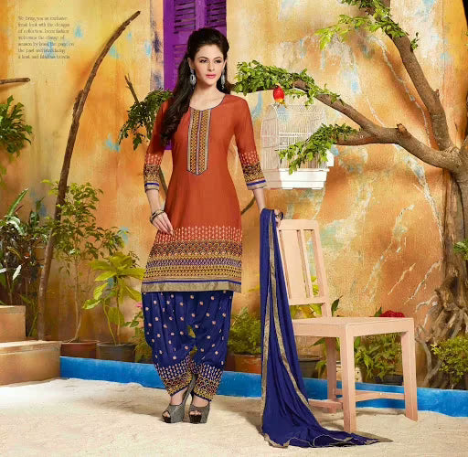 Hi-Fashion Brown Embroidered Straight Suit