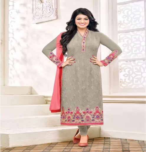 Hi-Fashion Grey Semi-Stitched Straight Suit