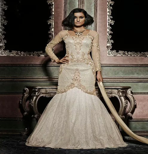 Hi-Fashion Semi-Stitched Designer White Embroidered Lehanga Suit