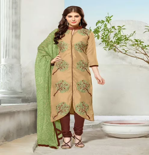 Hi-Fashion Beige Embroidered Unstitched Straight Suit