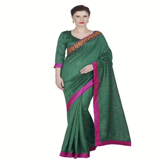 Hi-Fashion Green Bhagalpuri Silk Border Lace Work Saree