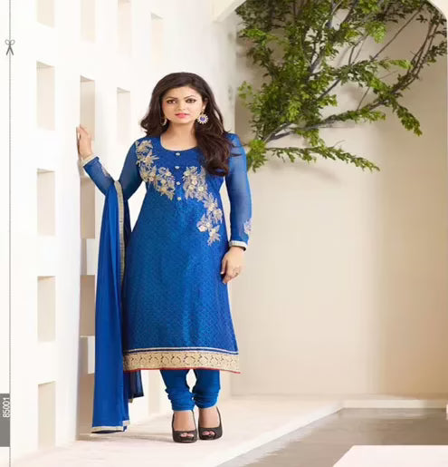 Hi-Fashion Embroidered Blue Designer Straight Suit