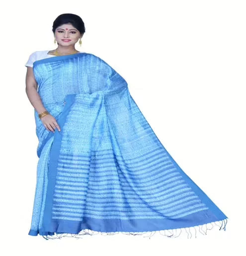 Pazaar Sky Blue & Off White Festival Saree With Matching Blouse Piece