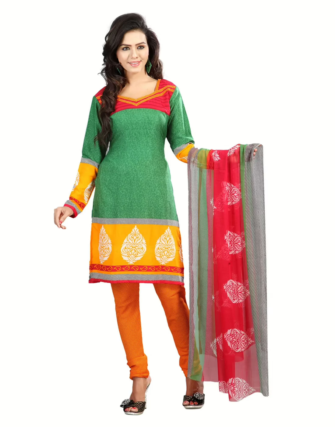 Lookslady Printed Green crepe Dress-Material