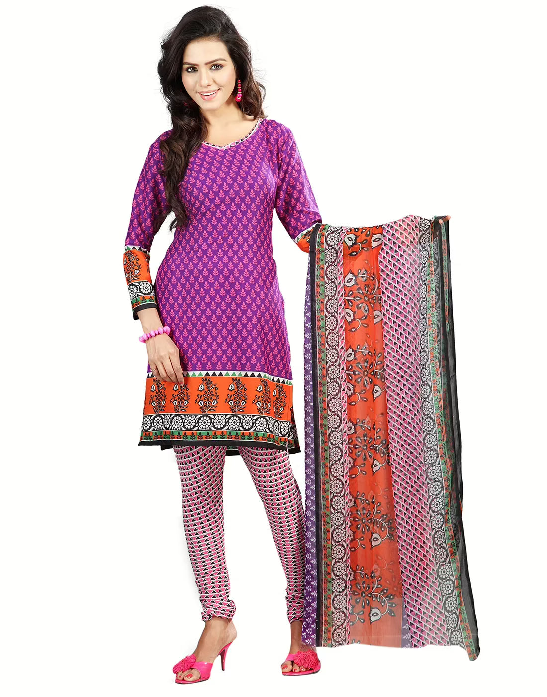 Lookslady Printed Purple crepe Dress-Material