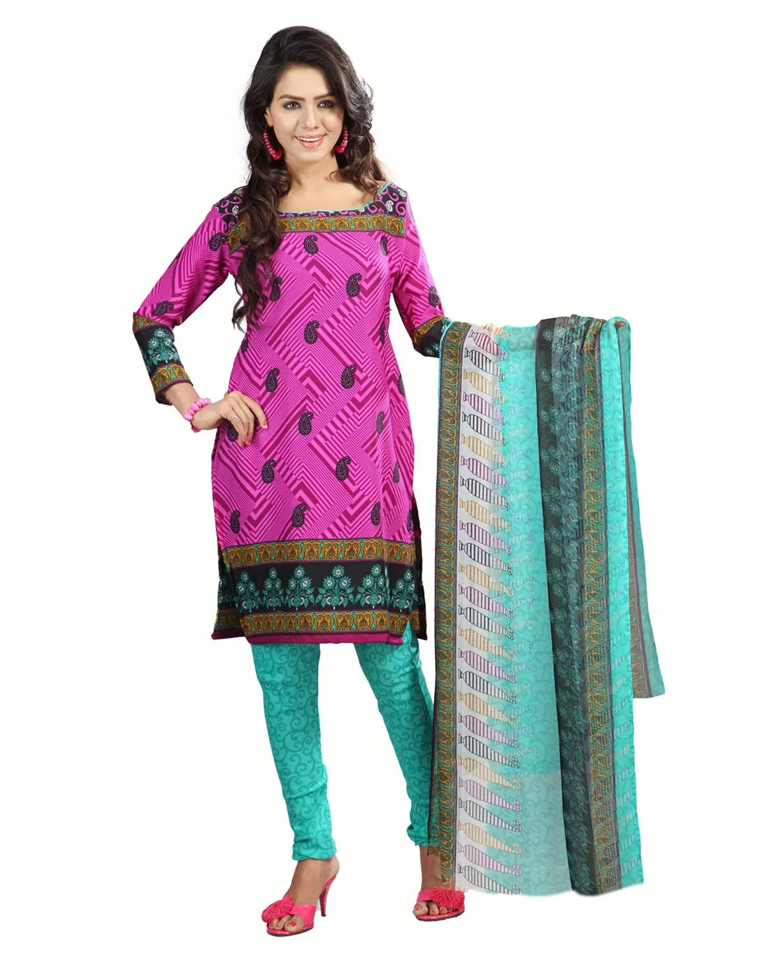 Lookslady Printed Pink crepe Dress-Material