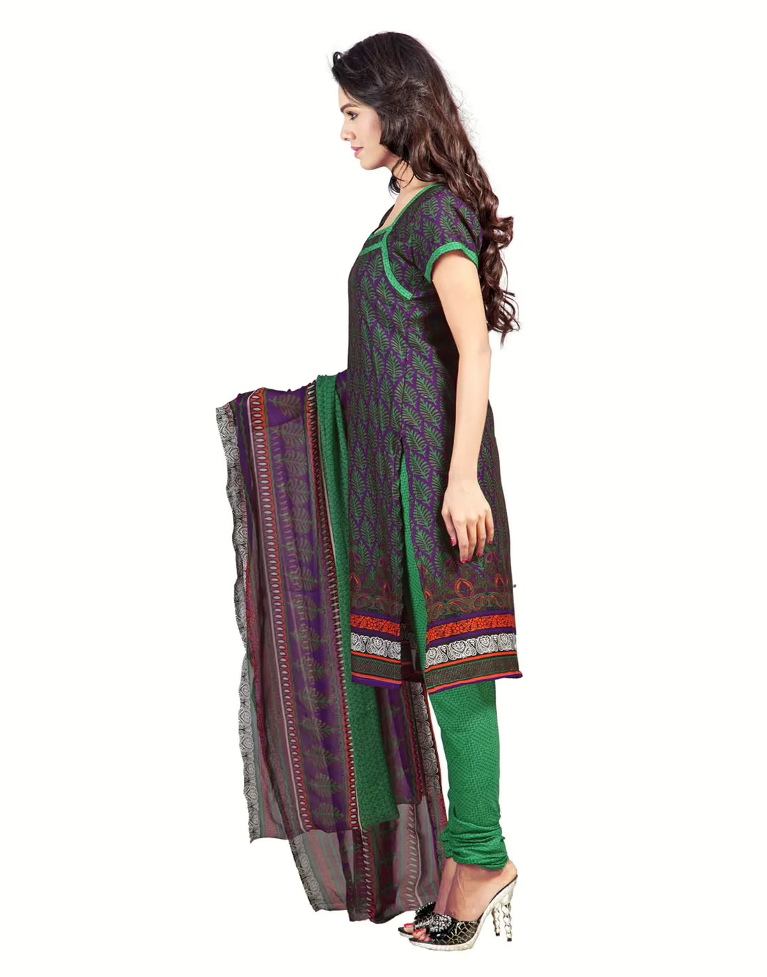 Lookslady Printed Green Cotton Dress-Material