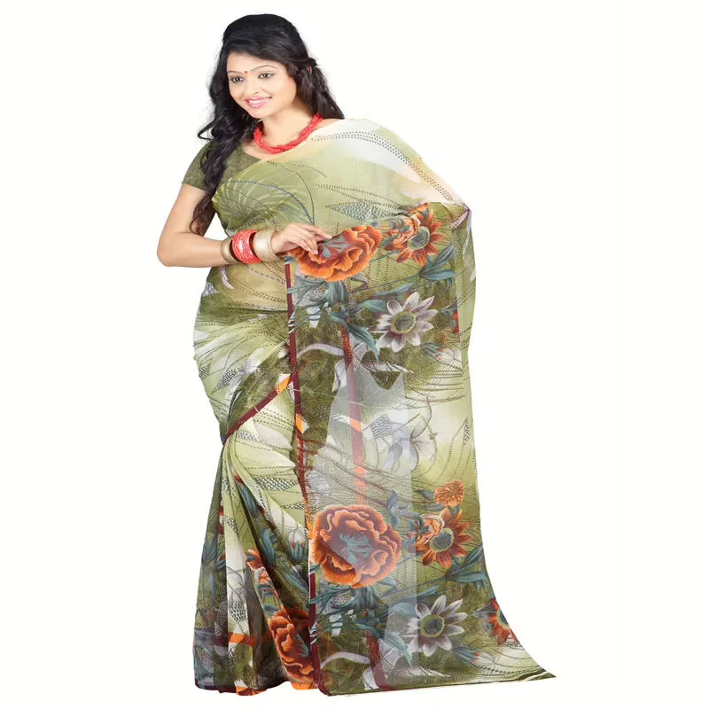 Lookslady Printed Black Faux Georgette saree