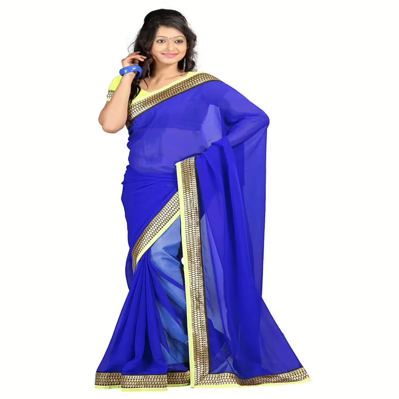 Lookslady Printed Blue Chiffon saree