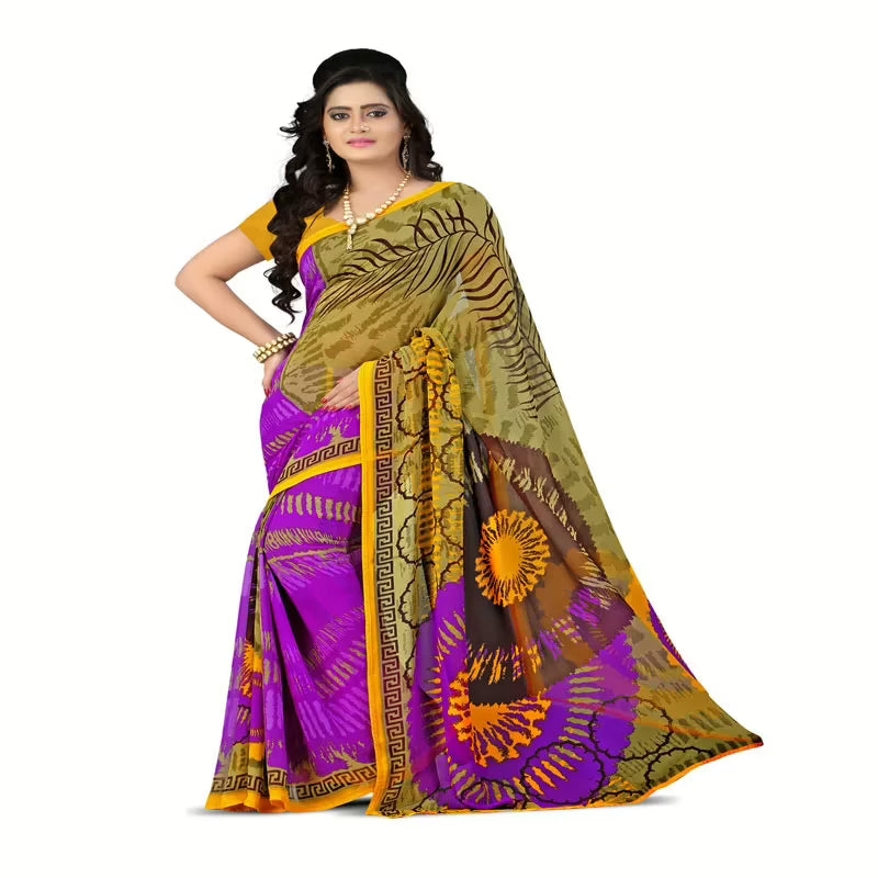 Lookslady Printed Yellow Georgette saree