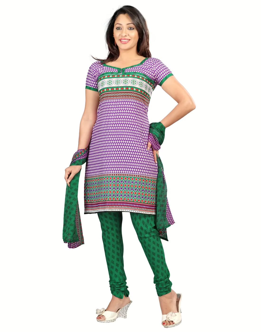 Lookslady Printed Purple Crepe Dress-Material