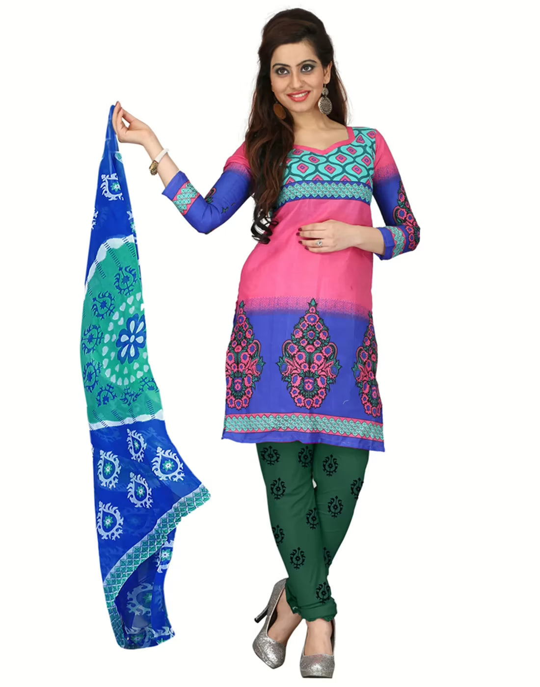 Lookslady Printed Pink Cotton Printed Dress-Material