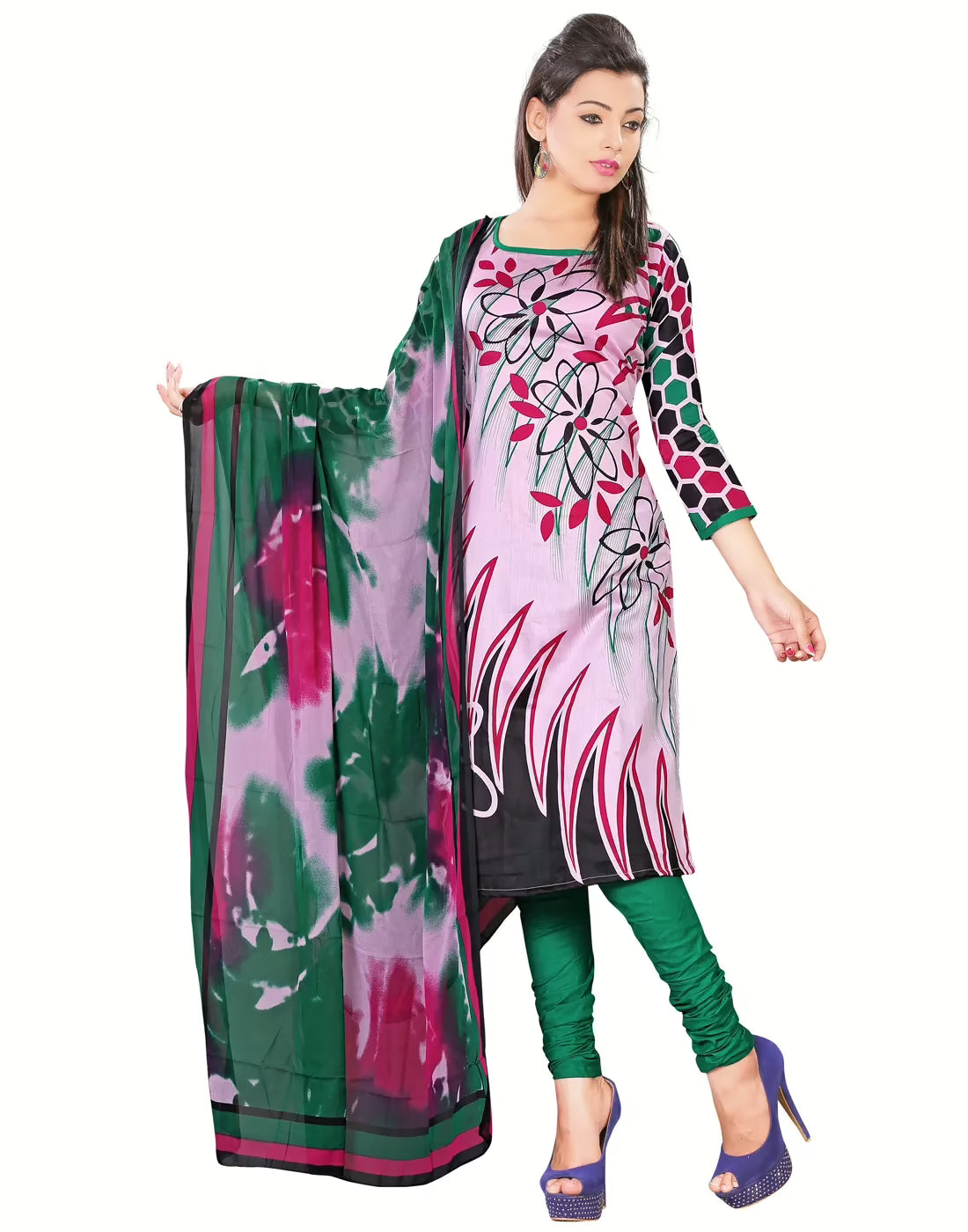 Lookslady Printed Pink Cotton Dress-Material