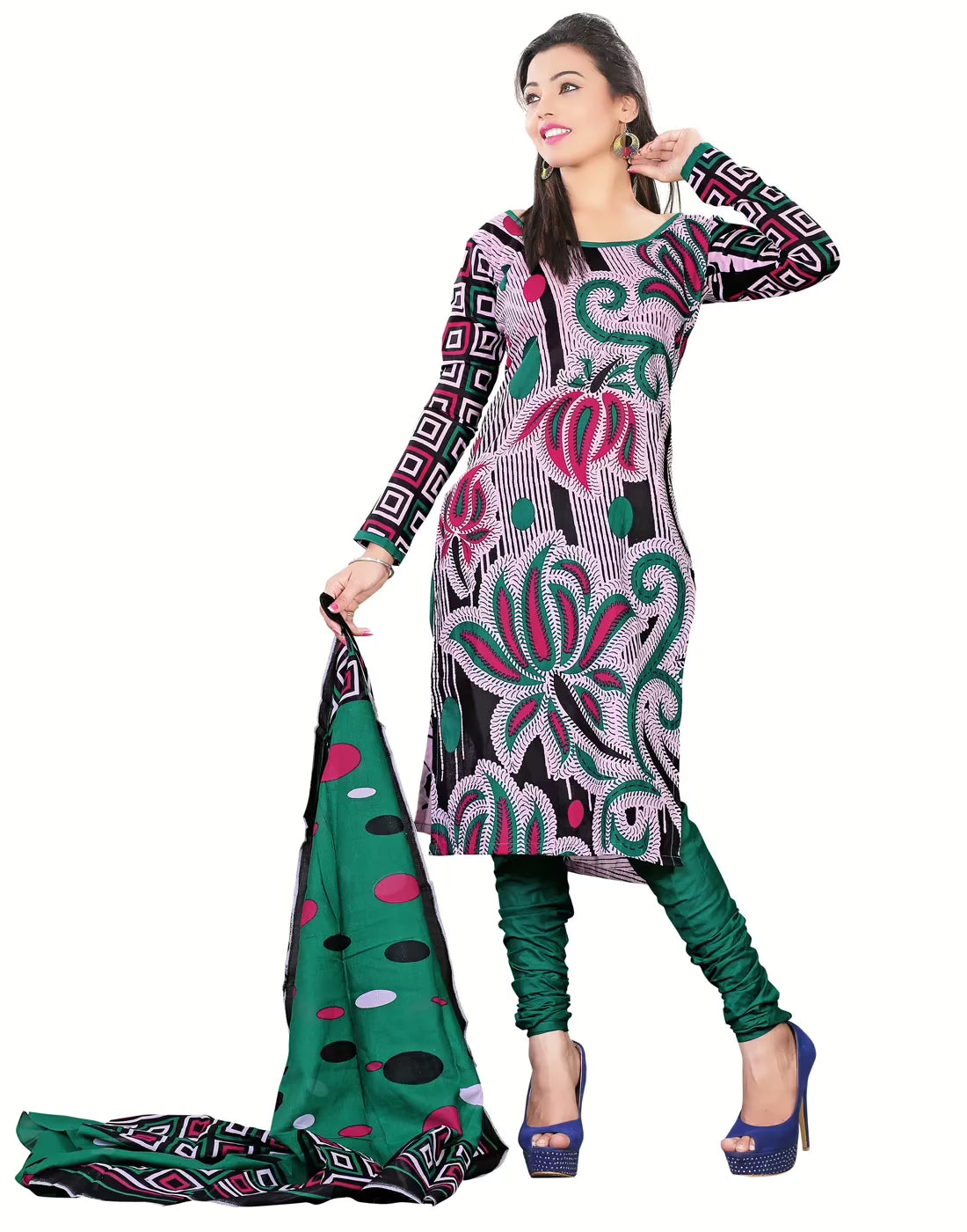 Lookslady Printed Purple Cotton Dress-Material