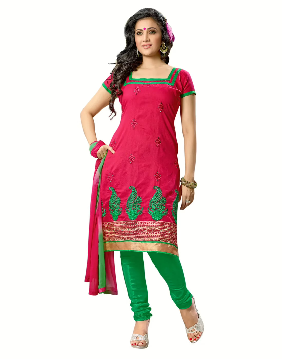 Lookslady Embroidered Pink Cotton Dress-Material