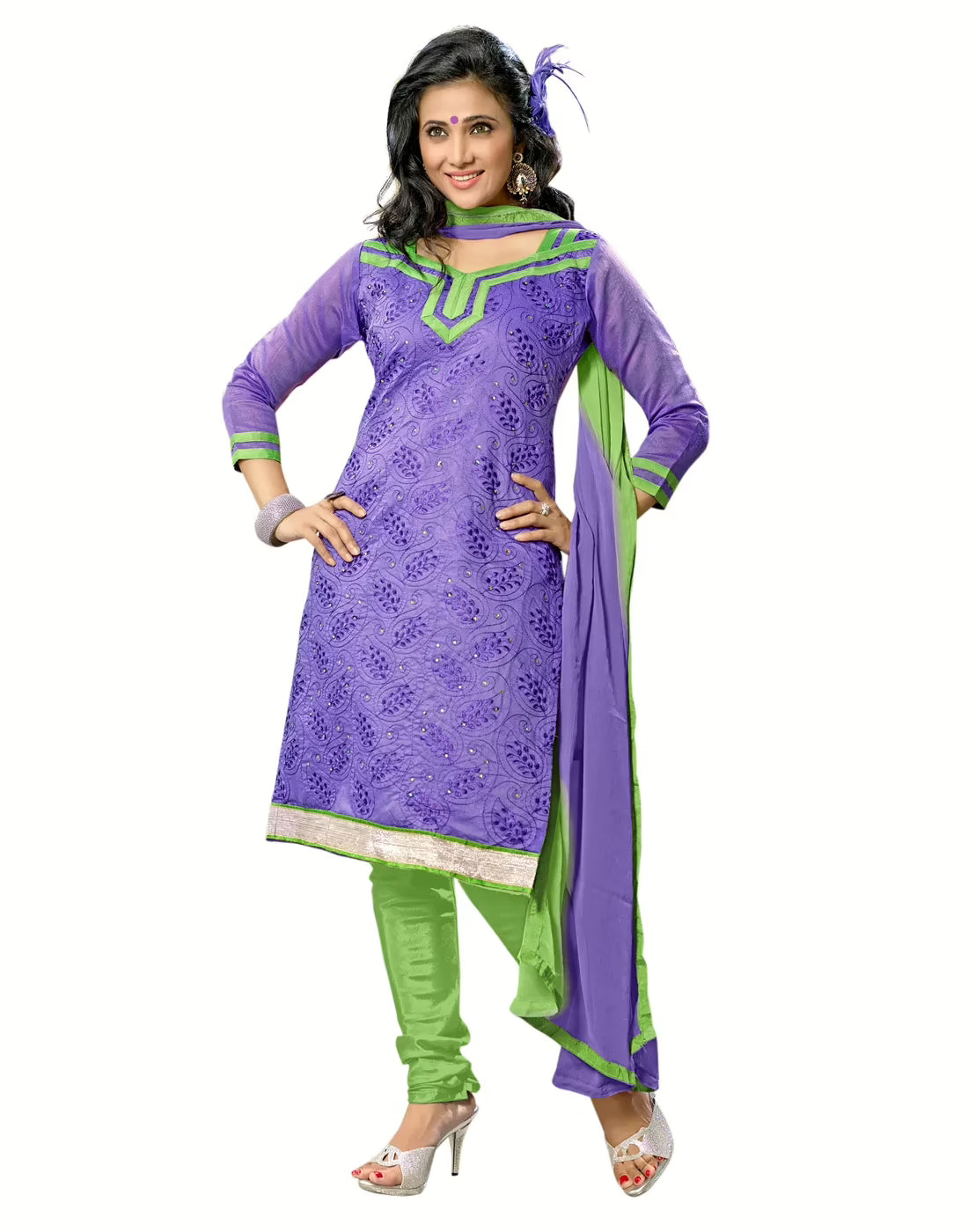 Lookslady Embroidered Purple Cotton Dress-Material