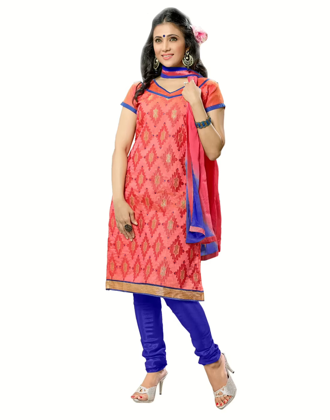 Lookslady Embroidered Pink Cotton Dress-Material