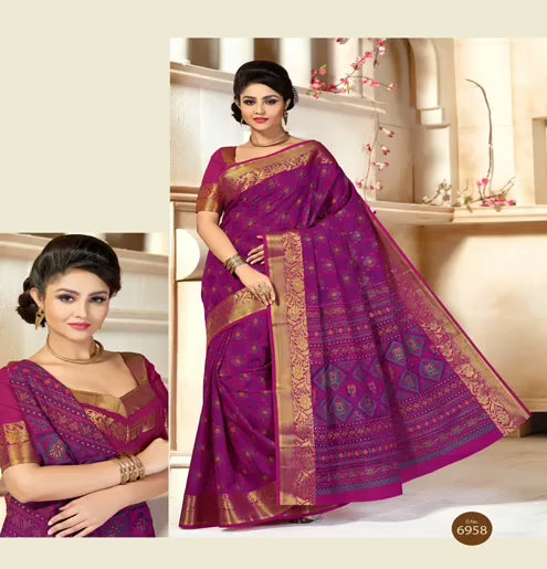 Kajri Light Purple Printed Cotton Saree
