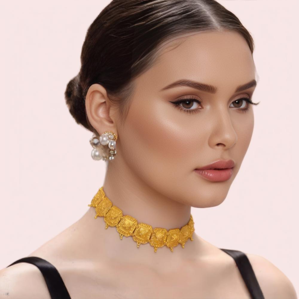 Temple Royale Gold-Plated Goddess Motif Choker Necklace