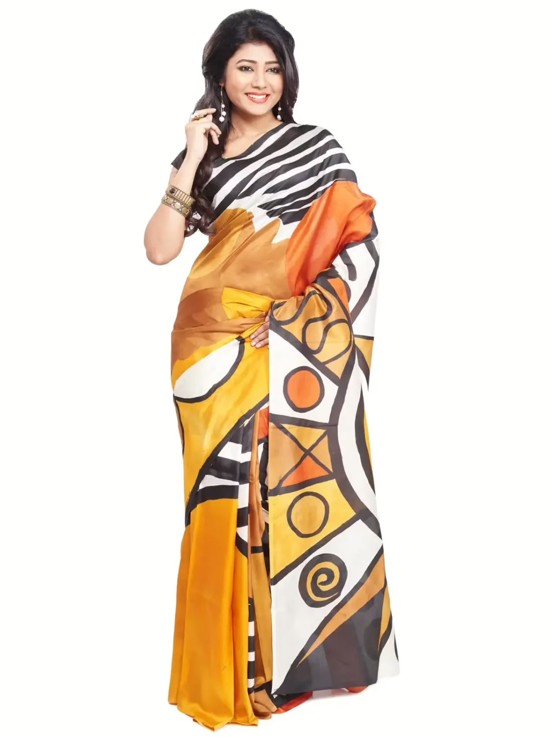 Original Modern Art Hand Painting Silk Saree