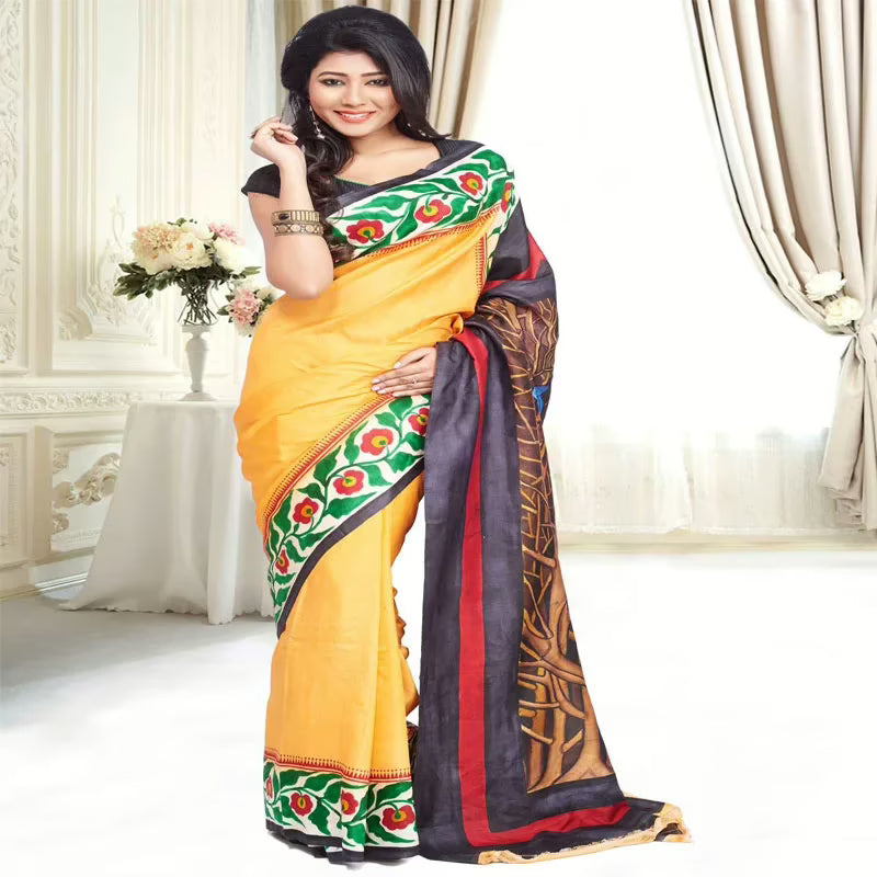 Original Modern Aat Hand Painting Silk Saree