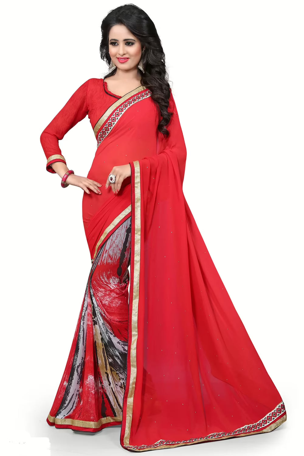 Multi Colour Printed Occation Wear Saree With Matching Blouse Piece