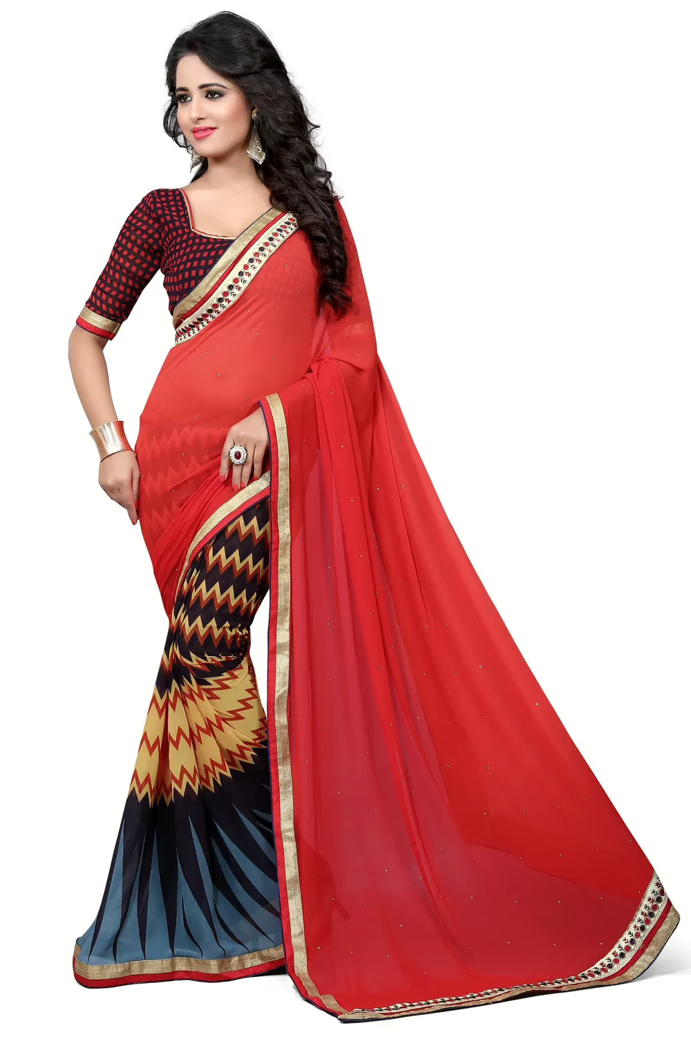 Multicolour Printed Occation Wear Saree With Matching Blouse Piece
