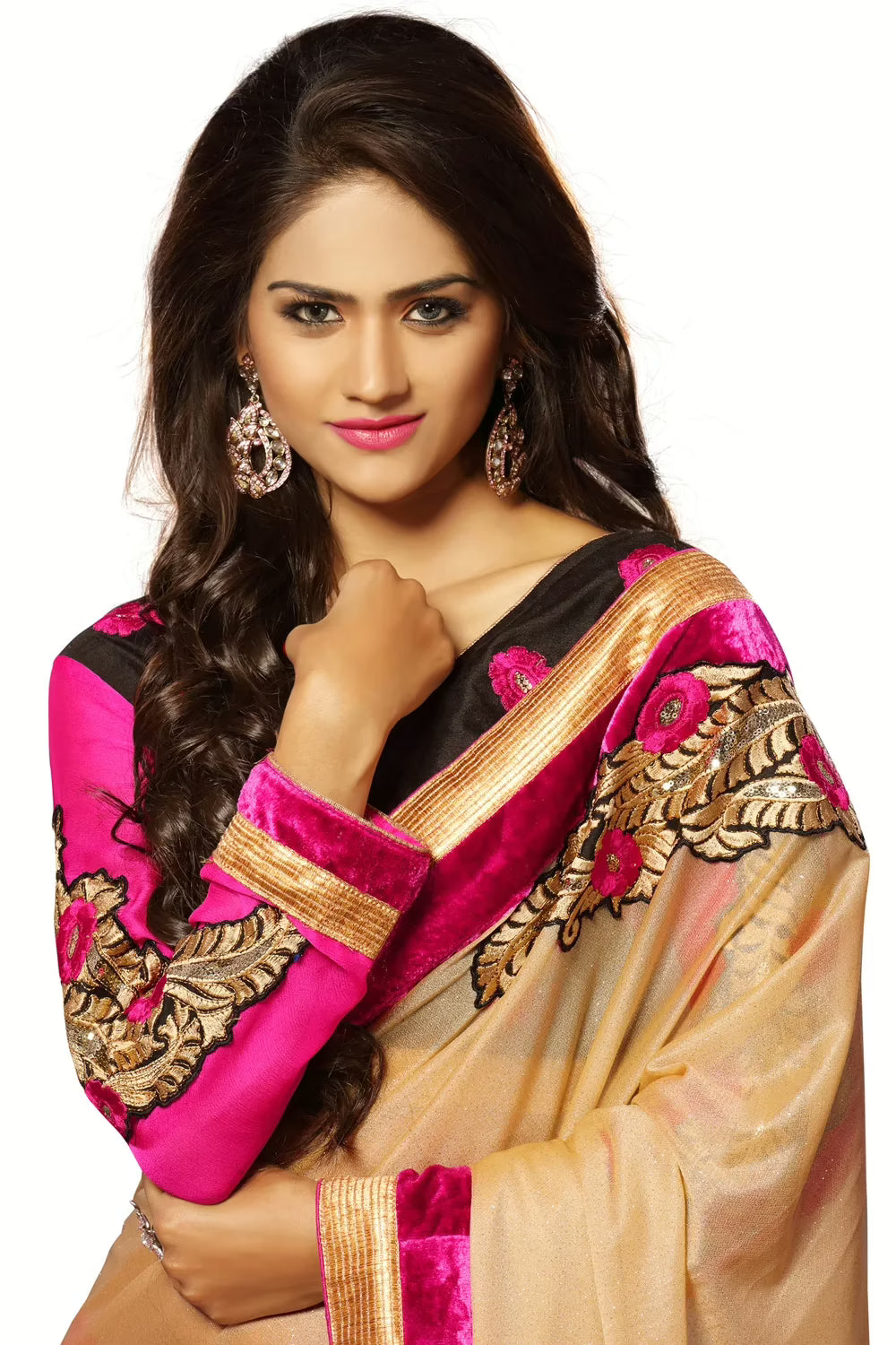 Alisha Beige Embroidered Traditional Designer Party Wear Saree With Matching Blouse Piece