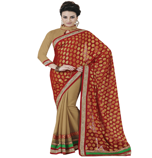 Red Colour Viscose Traditional Designer Occation Wear Saree With Matching Blouse Piece
