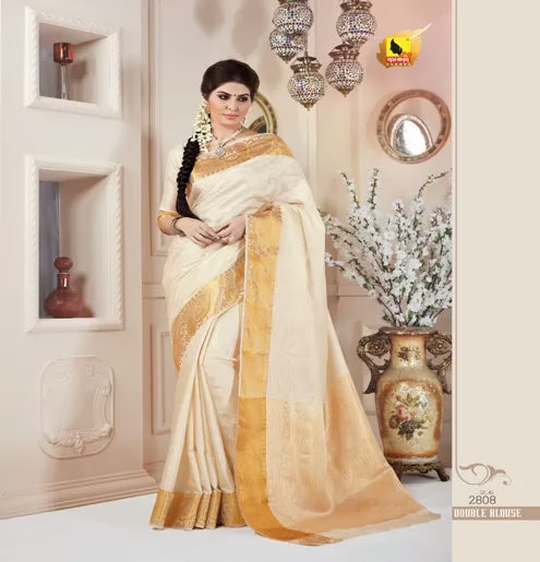 Meera Blue Tussar Jacqard Silk Saree