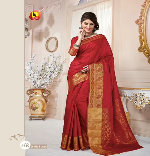 Meera Red Tussar Jacqard Silk Saree