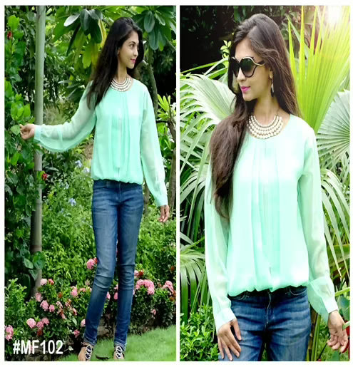 Mizzoli Fresh Mint Green Gorgette Top