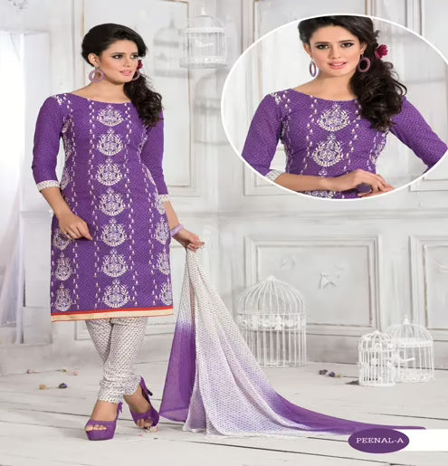 Peenal-A Cotton Green & Pink Color Unstitched Suit