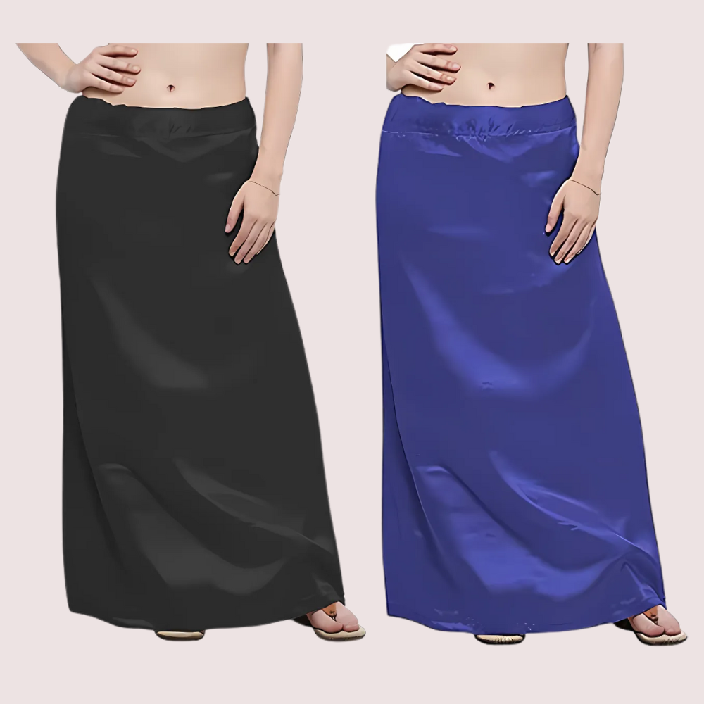 Black & Blue Satin Petticoat Combo (Free Size)