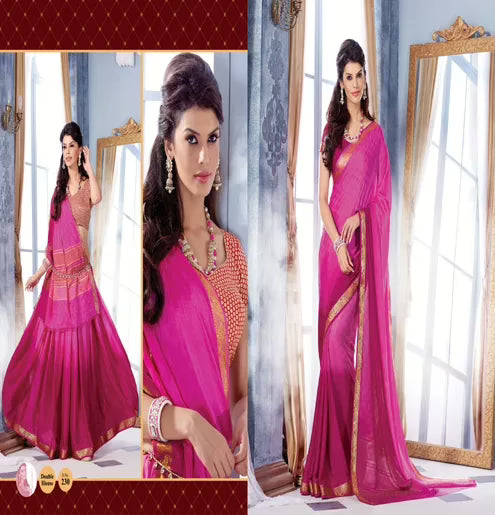 Sindoor Pink Color Crepe Silk Saree