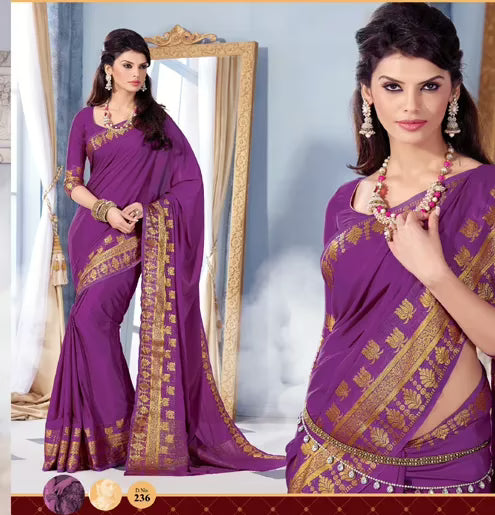 Sindoor Magenta Color Crepe Silk Saree