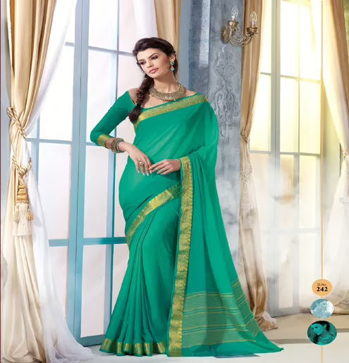 Sindoor Sea Green Color Crepe Silk Saree