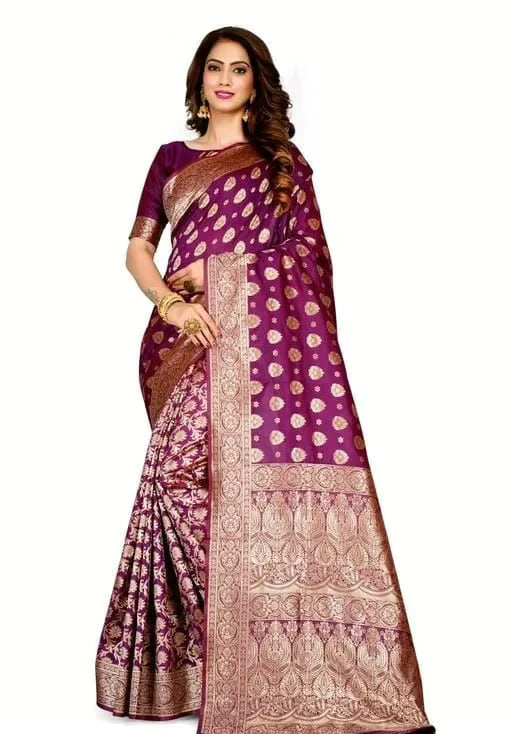 Banarasi Silk Purple Jacquard Saree With Blouse