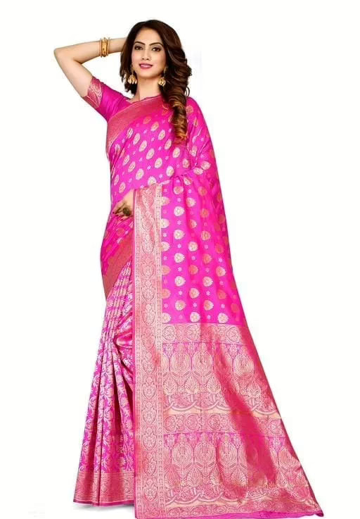 Pink Banarasi Silk Jacquard Saree With Blouse
