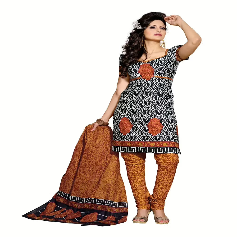 Cotton Bazaar Black & Mustard Pure Cotton Un-Stitched Salwar Suit