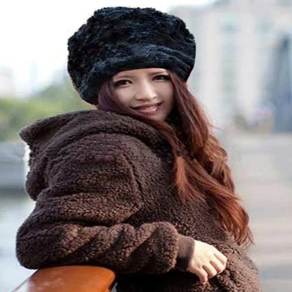Elegant Women’s Black Faux Fur Beanie Hat