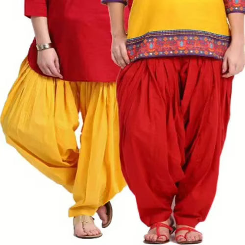 Red & Yellow Cotton Patiala Salwar