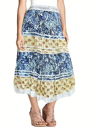 Vogue Blue Yellow Combination Laced Printed Ankle Length Skirt