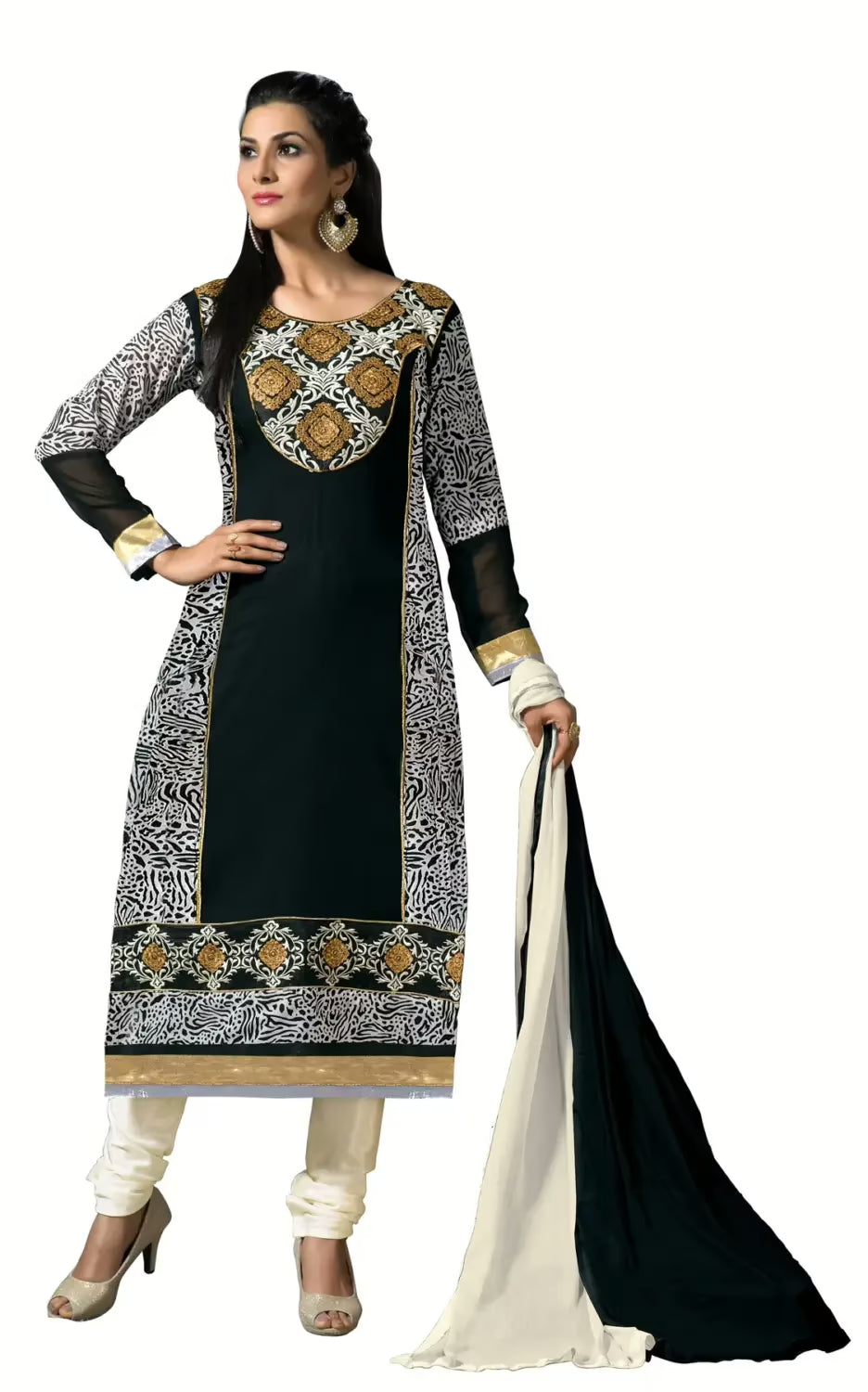 Trendz apparels Rosy Black & White Unstitched suit