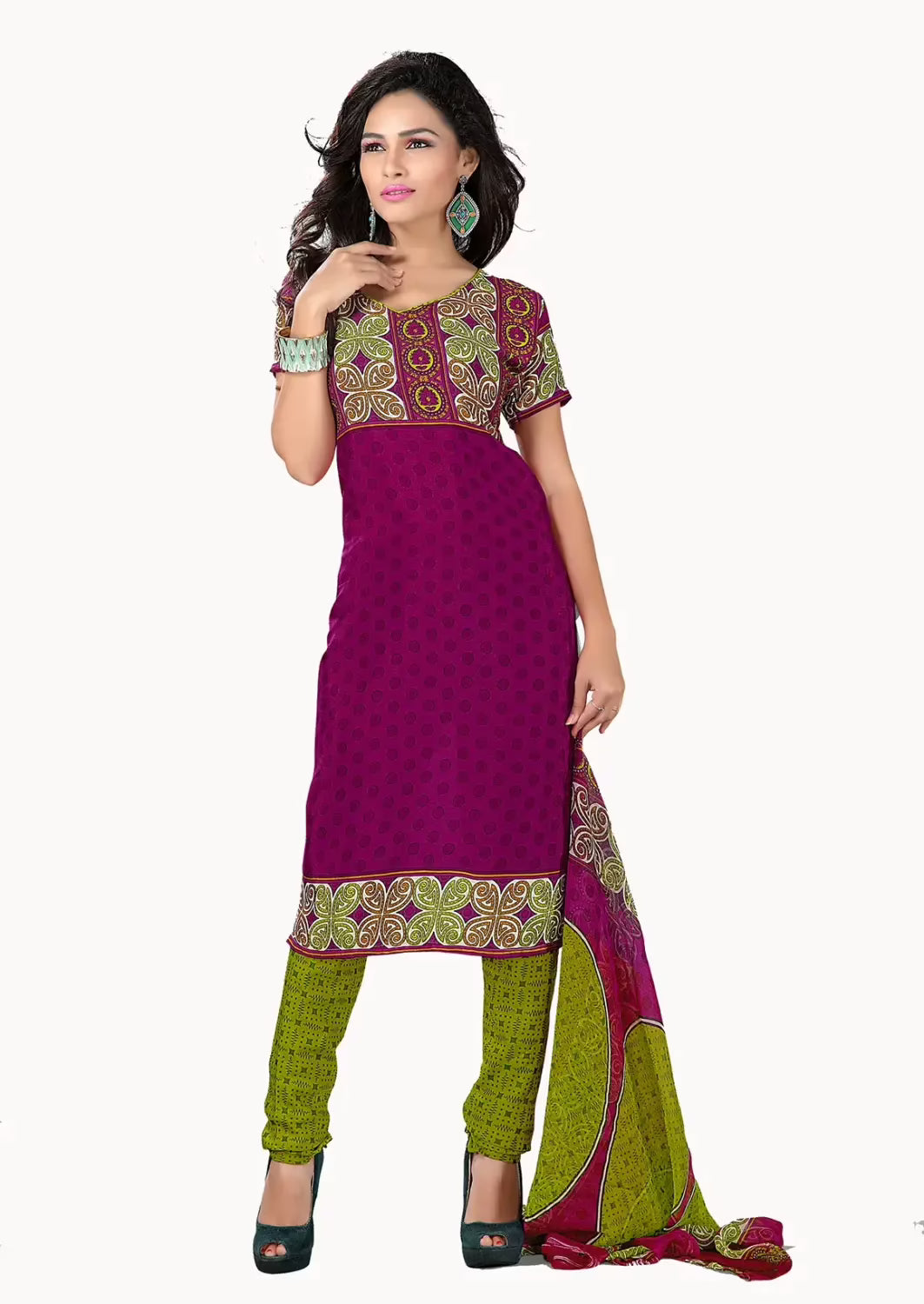 Trendz Apparels Suhani Magenta & Green Printed Unstitched Suit